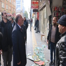 Vali Çalgan, patlama meydana gelen binada inceleme yaptı
